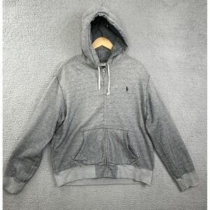 VTG Polo Ralph Lauren Hoodie Mens XL Gray Heather Fleece Full Zip Sweatshirt